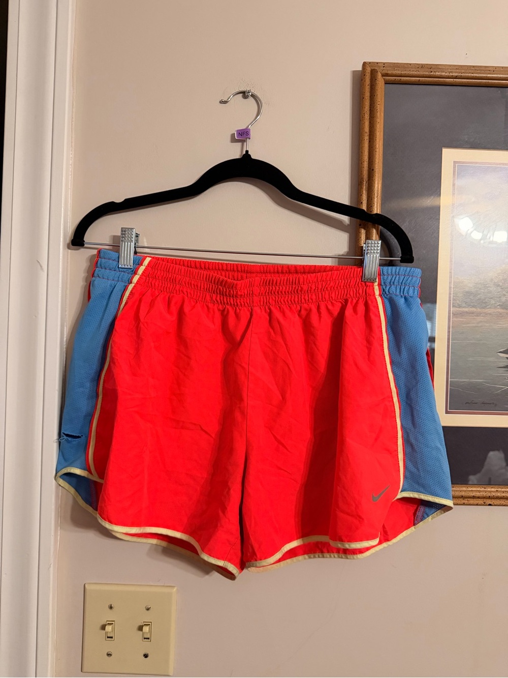 Women’s Athletic Running Shorts - Bright Coral with Sky Blue Trim Nike